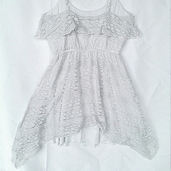 Asymmetrical Hi-Lo Sleeveless Crocheted Lace Sundress Trixxi White Polkadot Med - Picture 5 of 7